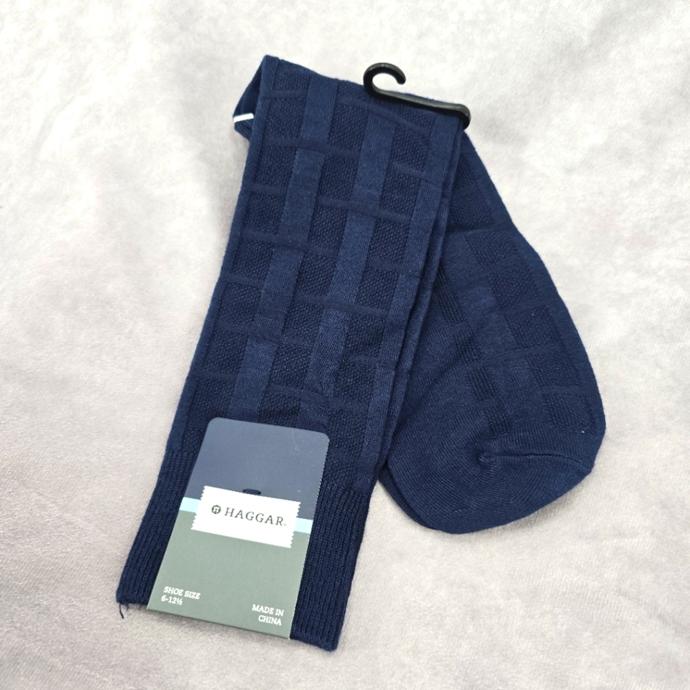 Haggar Blue Weave‎ Logo Print Mens Dress Socks Shoe Sise 6-12.5